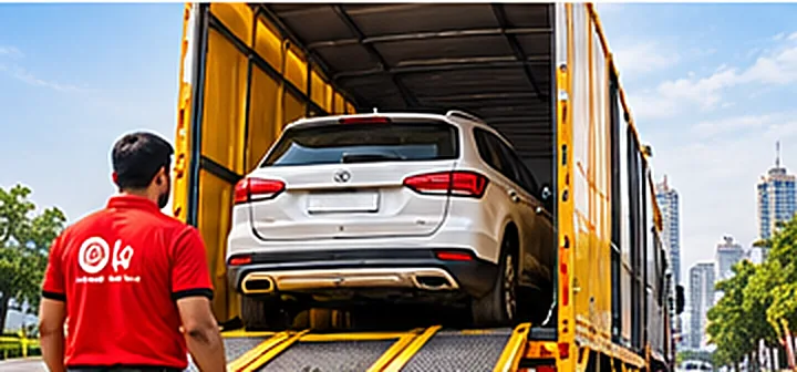 SUV being loaded onto a car carrier truck for car transport