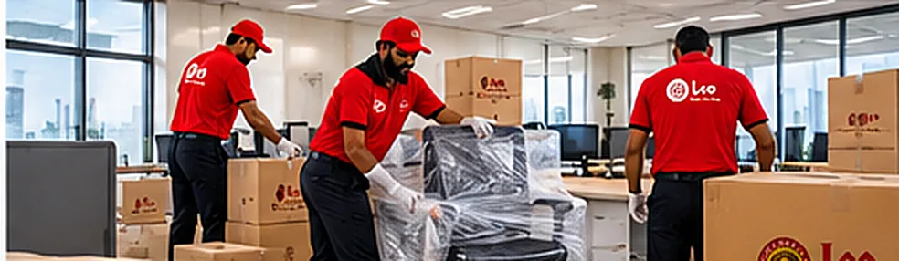 Crew packing office chairs and computers for an office relocation