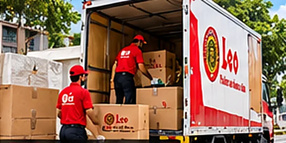 Crew loading cartons into a Leo Packers and Movers truck